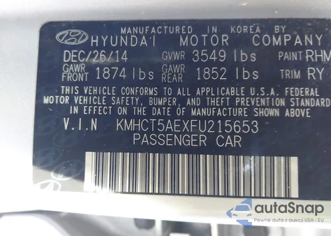 2015 Hyundai Accent Gs из США, поврежденный, VIN KMHCT5AEXFU215653